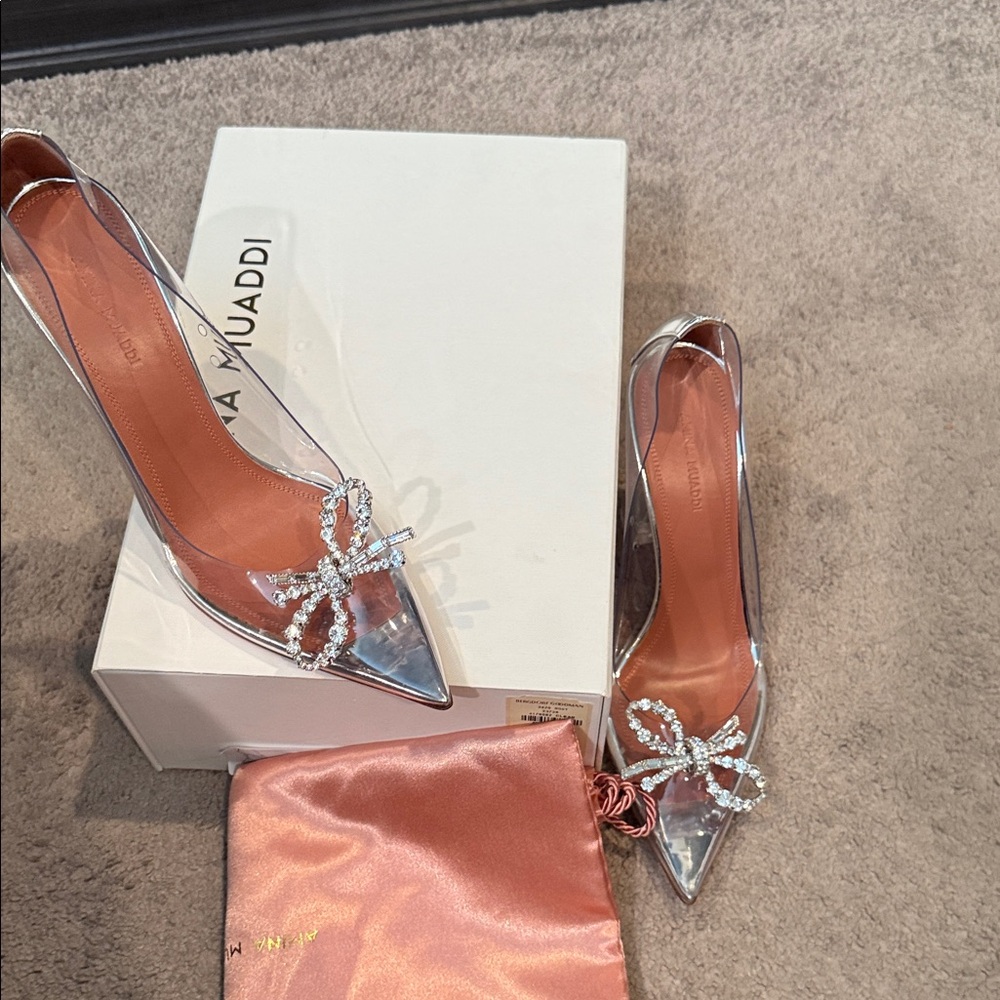 Amina Muaddi Clear PVC Rosie Glass Pump with Crystal Bow - Picture 5 of 6